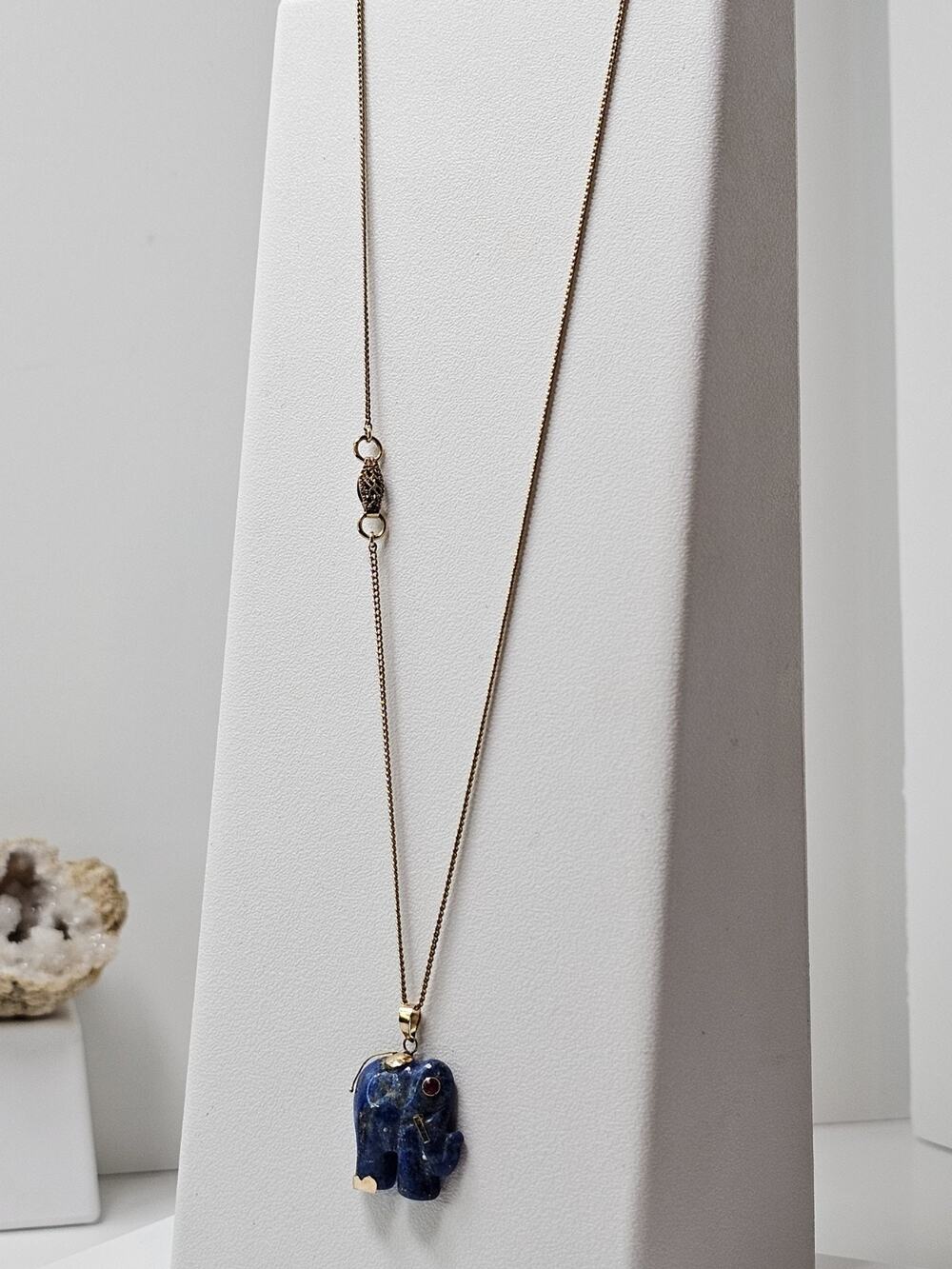 Vintage 14k Foil Lapis Elephant Pendant W/ Gold Filled Chain 18" *Read Desc*